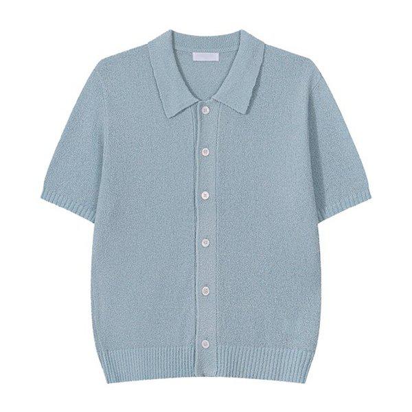 メンズシームレスブークレボカシカラーネック半袖カーディガンGN-KNH-Q009