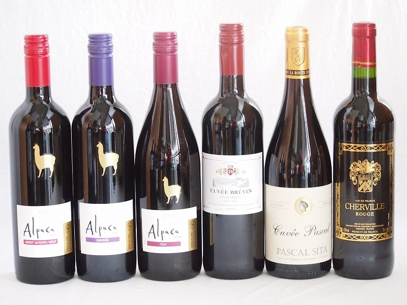 チリ産アルパカとフランス赤ワイン6本セット(赤シラー 赤カルメネール 赤カベルネメルロー 赤キャベ