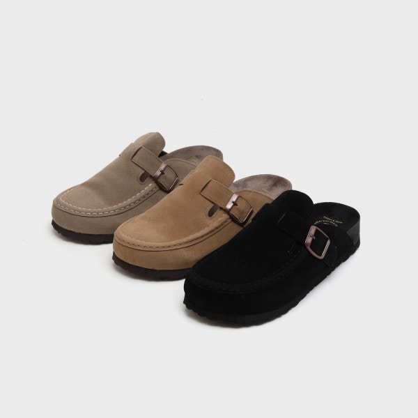 バックルストラップ スエード ブロッパー スリッパ 3.5cm