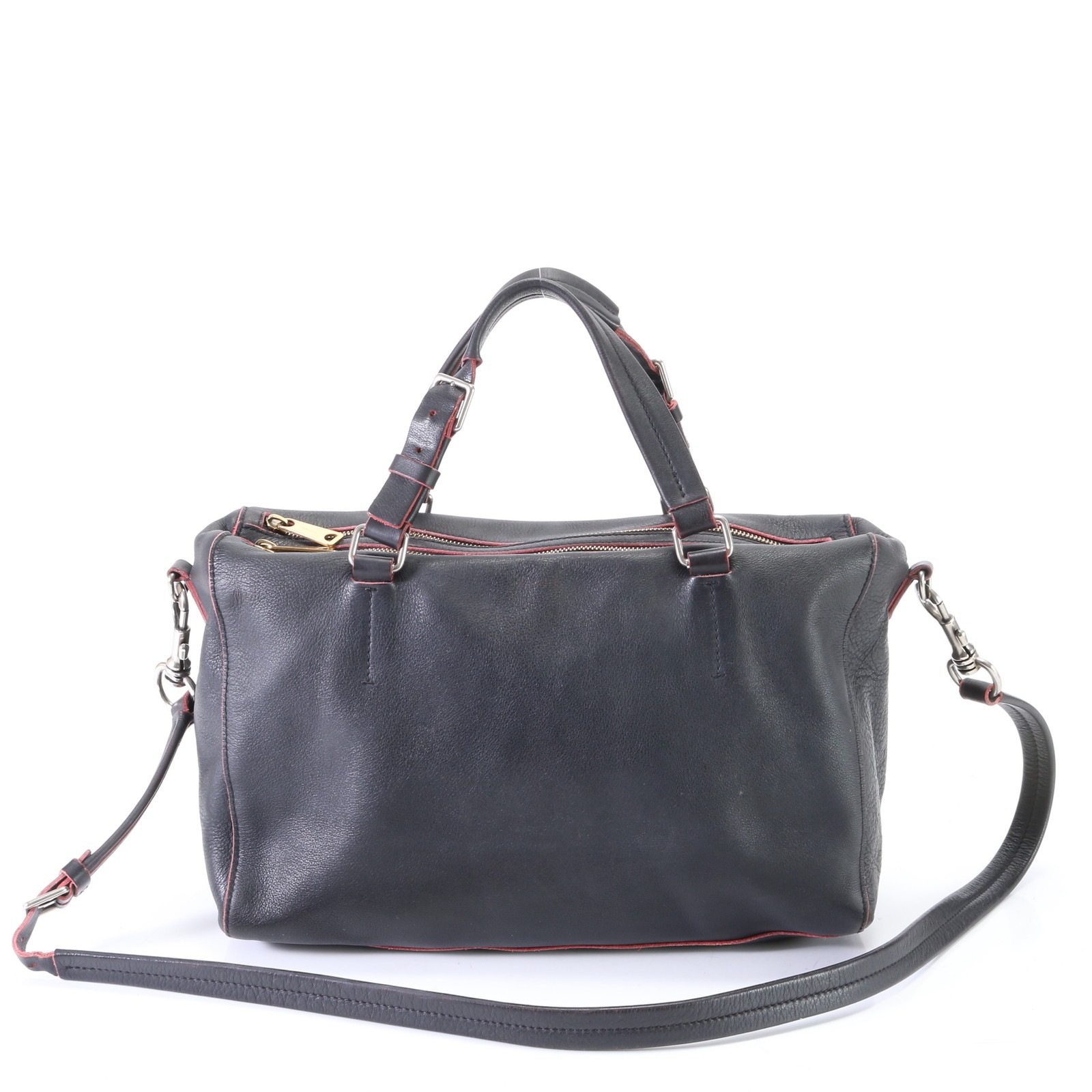 マリーヌ レザー 2WAY ショルダーバッグ 斜め掛け ハンド トート 通勤 本革 ブラック 黒 婦人 レディース HHM S5-8 中古