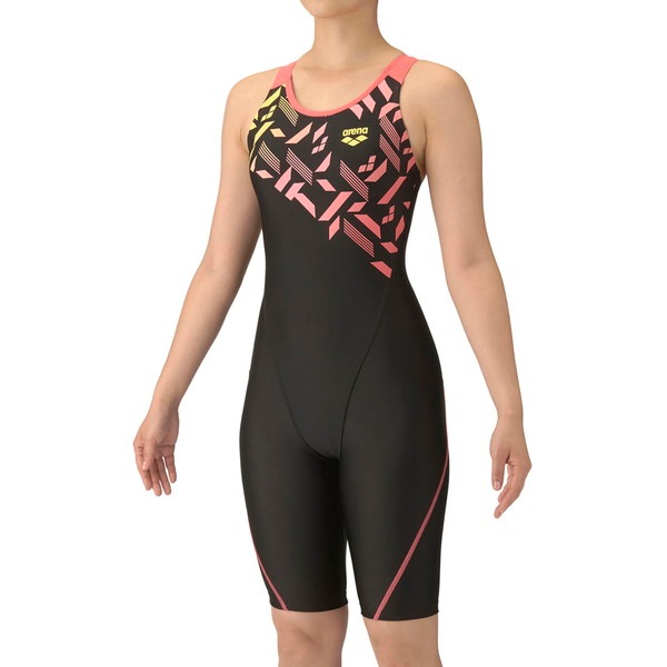 ARENA アリーナ フィットネスワンピーススパッツ オープンバック・ハーフレッグ・ぴったりパッド 水泳 水着レディースフィットネス AS5FWF11L-BKRD