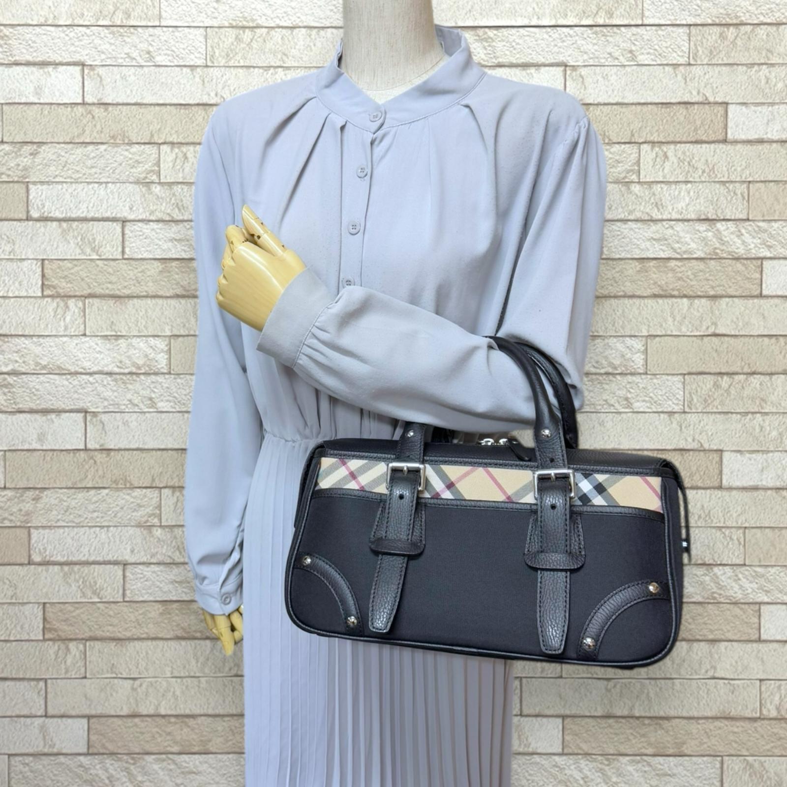 バーバリー ノバチェック ハンドバッグ キャンバス ブラック BURBERRY 中古 美品