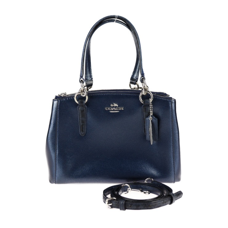 美品 COACH コーチ ハンドバッグ F55515 ミニクリスティ レザー メタリックブルー シルバー金具 2WAY ショルダーバッグ 本物保証 中古