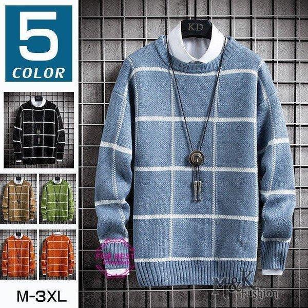 Hot!!!新品 大人気 ニットセーター メンズ クールネック 切り替え セーター ボーダー柄 アウター 秋服 カジュアル 新作 通勤 秋服