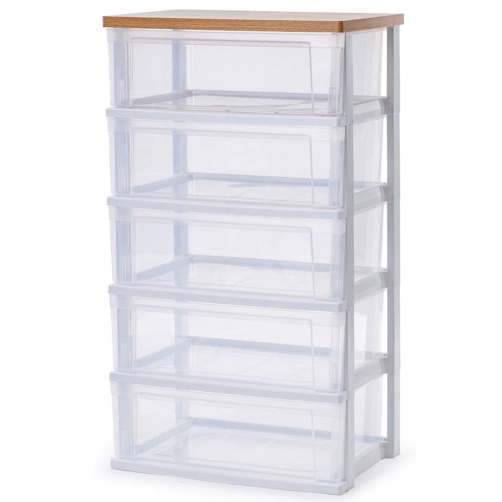 アイリスオーヤマ チェスト ワイド 5段 日本製 簡単組み立て 幅54.5×奥行き39.1 フレンチオーク木天板