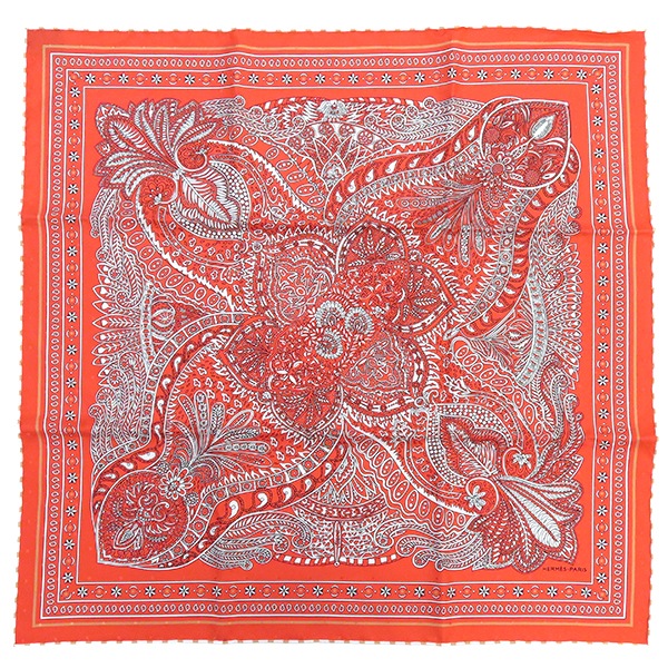 エルメス HERMES スカーフ カレ55 CARRE シルク レッド 【Le Jardin de la Maharani /マハラニの庭】 【中古】