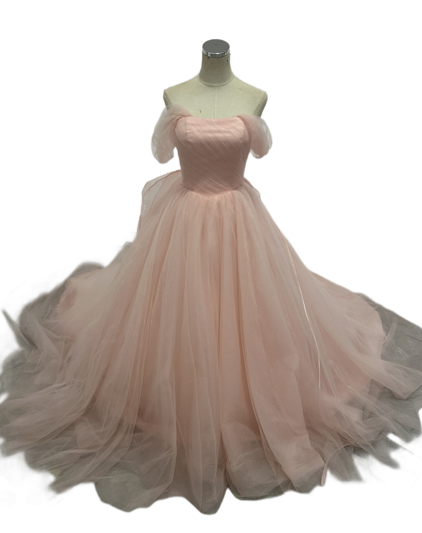 カラードレス ピンク オフショルダー ふっくら柔らかなバックリボン ブライダル ワンピース