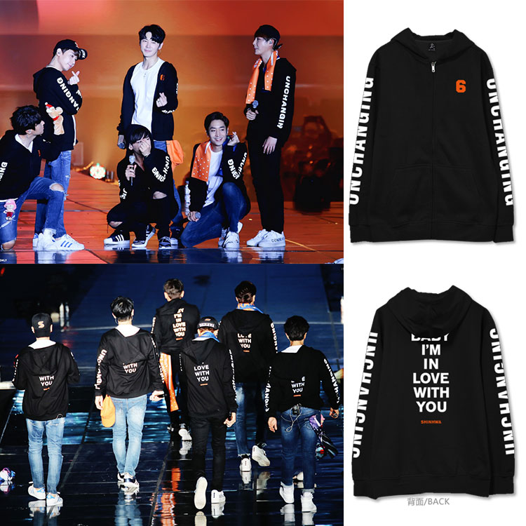 Shinhwa 神話コンサートアルバムベルベットフード付きセーターカーディガンコットン