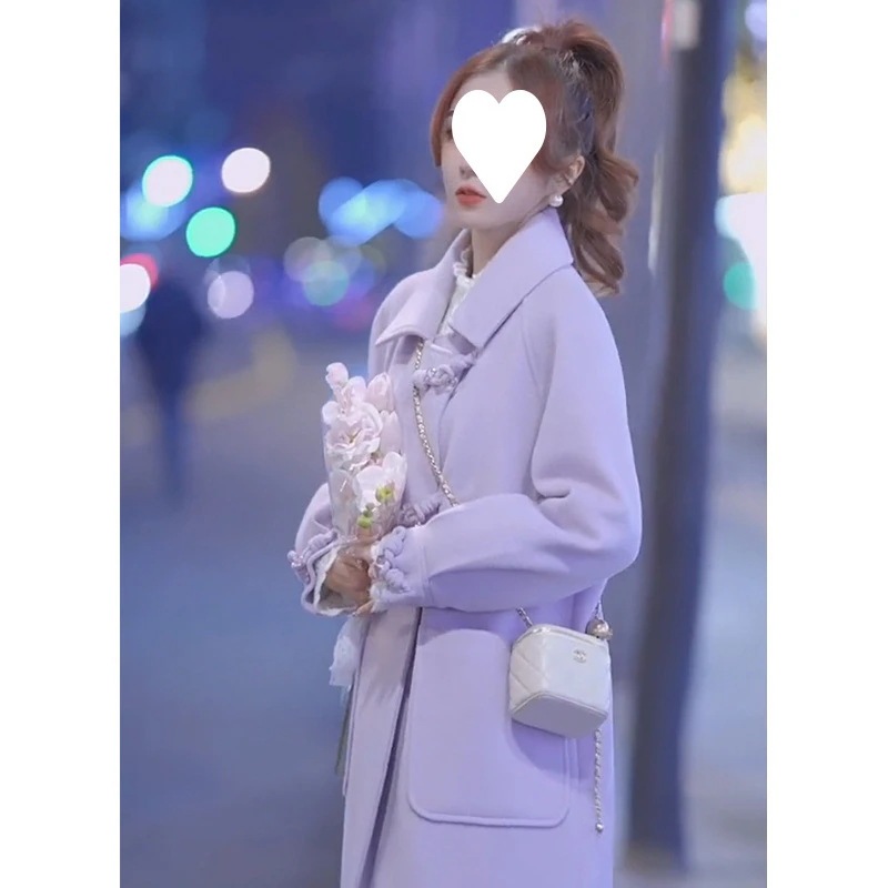 ウールコートダウンジャケット秋冬新作ホーンボタン中綿入り裏地ミドル丈レディースに人気のウールコート