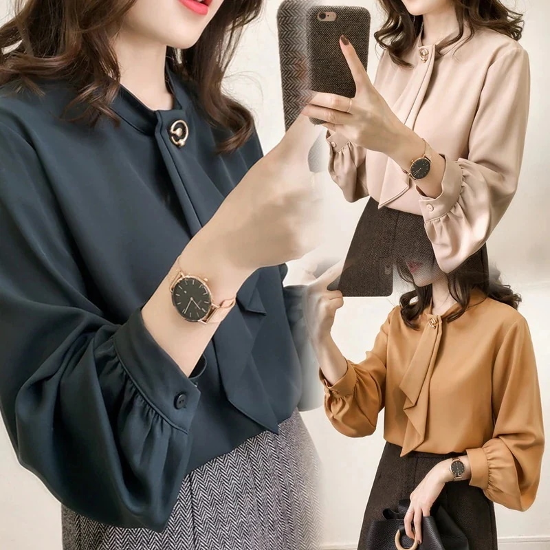 【20点セット】【急速出荷】シフォンブラウス紫外線対策ブラウス 韓国 通勤ランタン袖シフォン シャツ長袖トップス無地シャツ レディースワイシャツ レトロ春 体型カバーシャツ レディース シアーシャツ