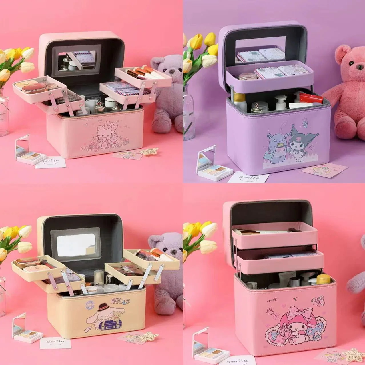 【20点セット】【急速出荷】新品 サンリオハローキティメイクポーチ 可愛い クロミ マイメロ 化粧ポーチ 人気 レディース 多機能的 手提げ付き 持ち運び 化粧品収納 大容量 韓国メイク小物入れ ブラ