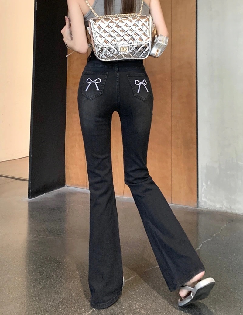 2024秋 パンツ デニム ジーンズ ロング丈 ハイウエスト 美脚効果 脚長効果 細見え ウォッシュ 冬 春 おしゃれ かわいい 韓国ファッション系 お出かけ