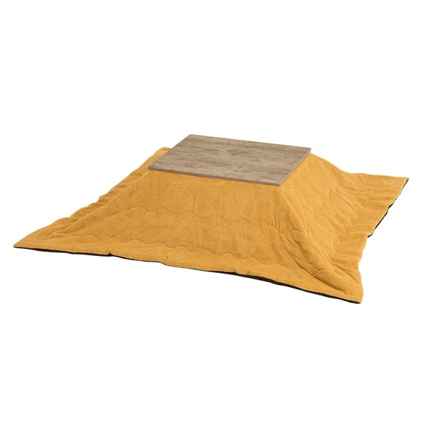 こたつテーブル＋うす掛け布団掛 2点セット (こたつテーブル：アンティークナチュラル+掛け布団：イエロー) 組立品