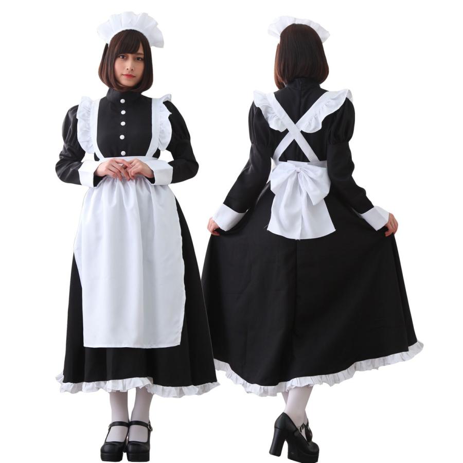 【3日間発送 赤字覚悟】メイド服 コスプレ 長袖 ロング クラシック 可愛い メイド エプロン カチューシャ 衣装 黒 コスチューム ハロウィン 仮装