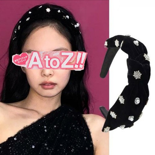 送料無料 [UNISEX] BLACKPINK/JENNIE/ブラックピンク/ジェニー st. ブラックベルベットキュービックパールのヘアバンド
