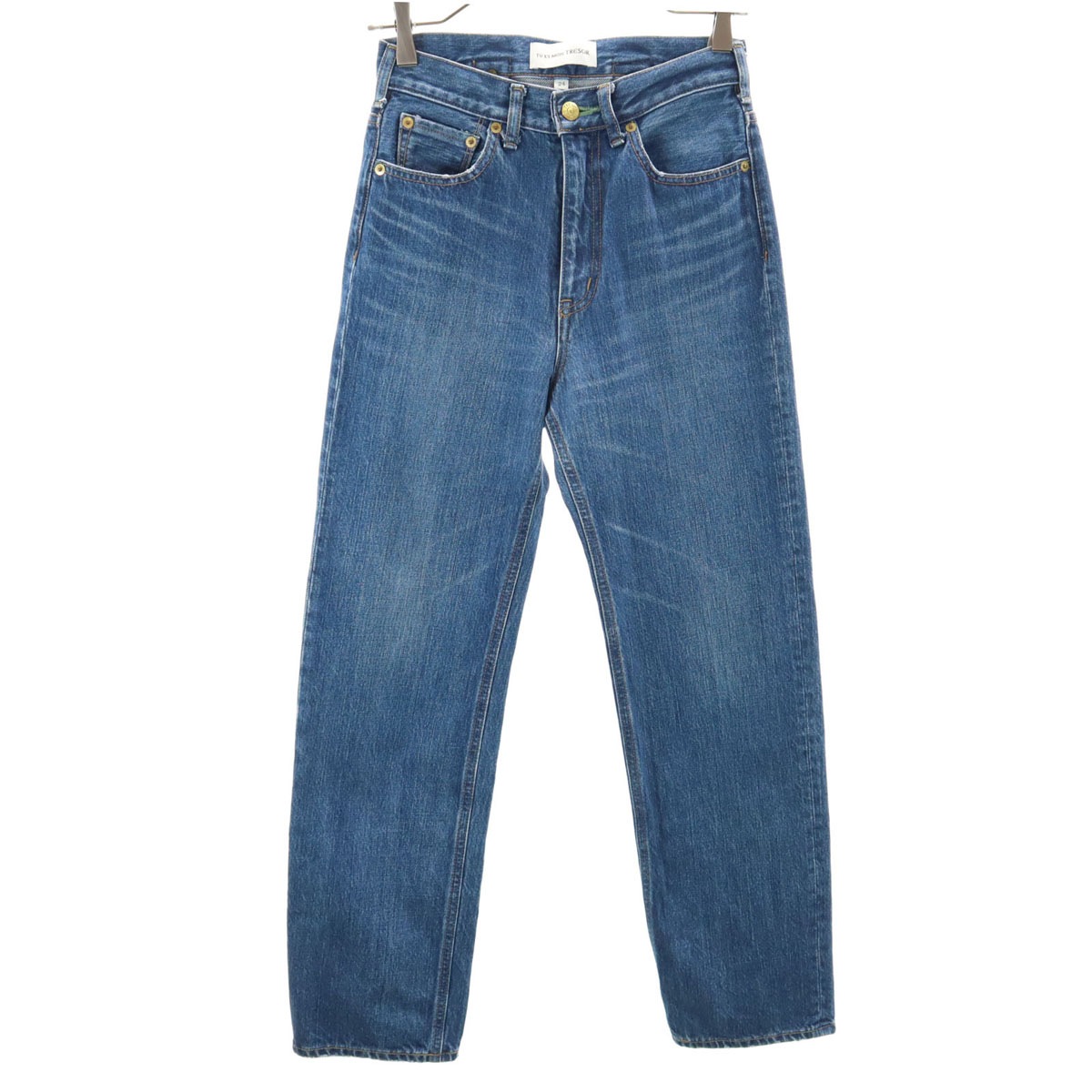 Tu es mon Tresor トゥエモントレゾア 日本製 テーパードデニムパンツ W24 ブルー ジーンズ シンチバック レディース 古着