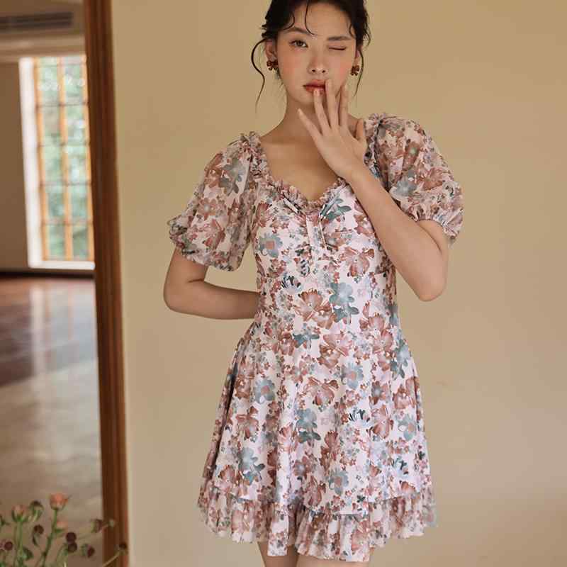 水着 レディース ワンピース おしゃれ 美 スカート 大きいサイズ 温泉 旅行 お花プリント 海水浴 プール ビーチ リゾート かわいい