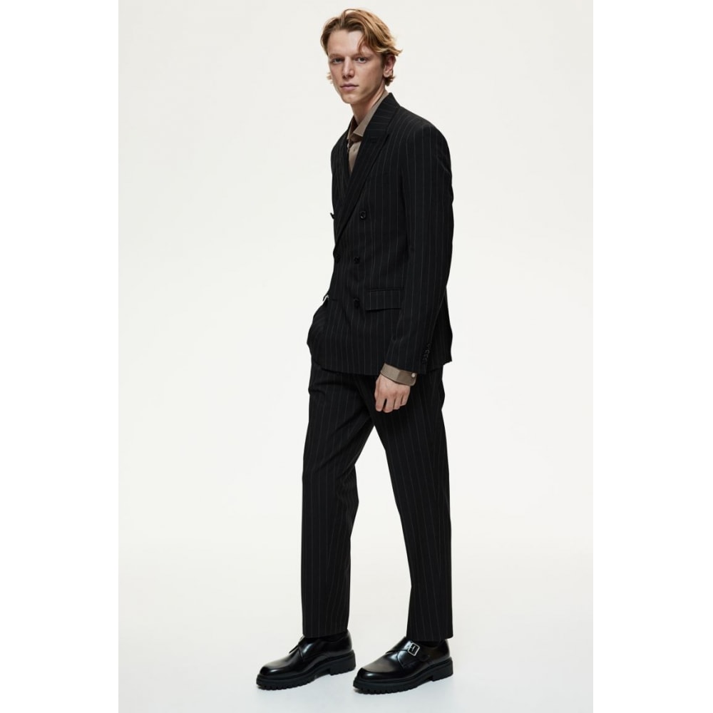 H&M スーツパンツレギュラーフィットブラック/ピンストライプ