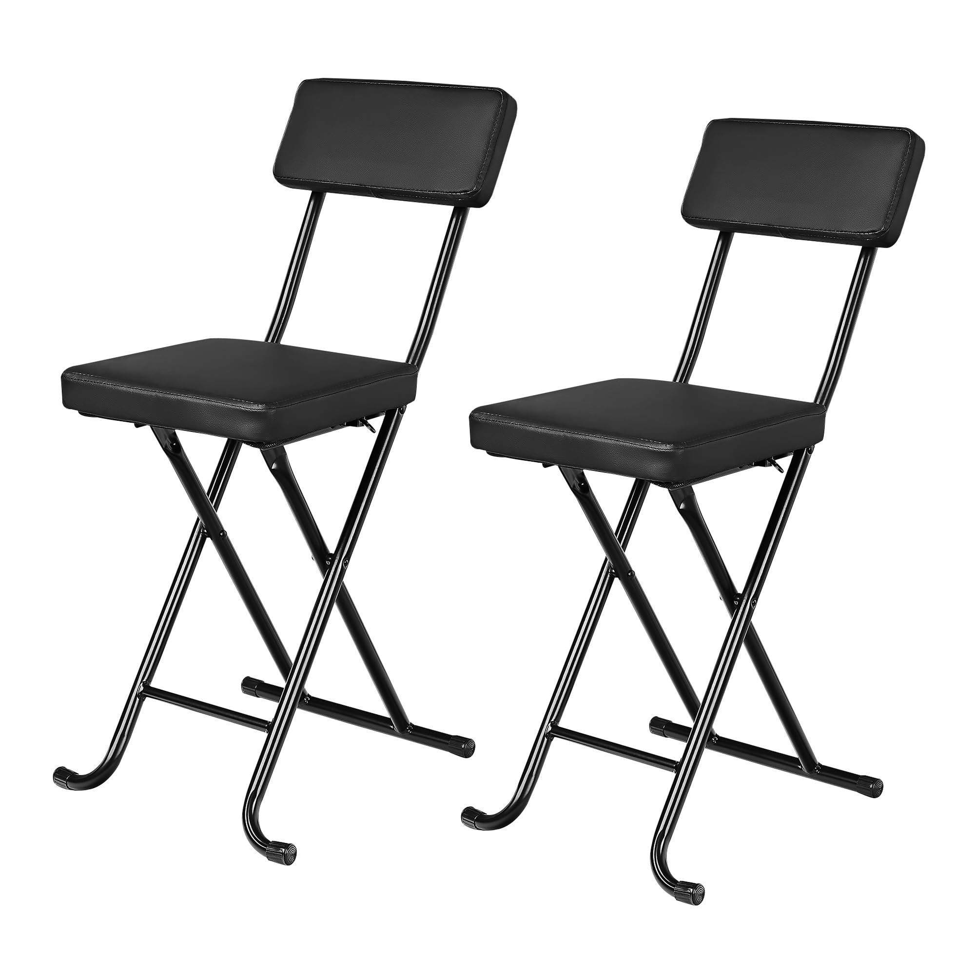 VECELO 折りたたみチェア ファブリック パイプ椅子 [2脚セット] 四角 方形 折り畳み 背もたれ 軽量 持ち運び 完成品 組立不要 座面高48cm 耐荷重100kg ブラック