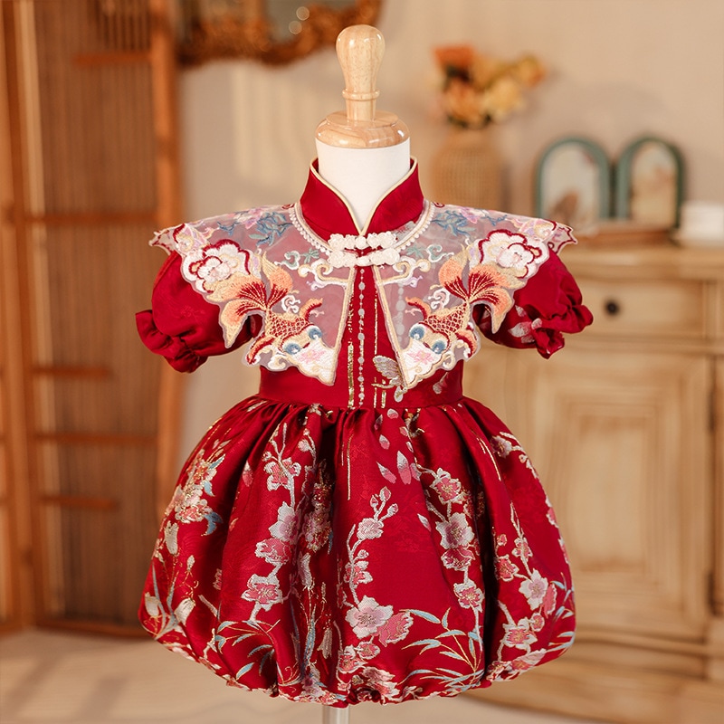 女の赤ちゃんのための年のドレス2025春の女の子ナショナルスタイルの誕生日毎週の宴会のタンスーツチョンサムプリンセススカート