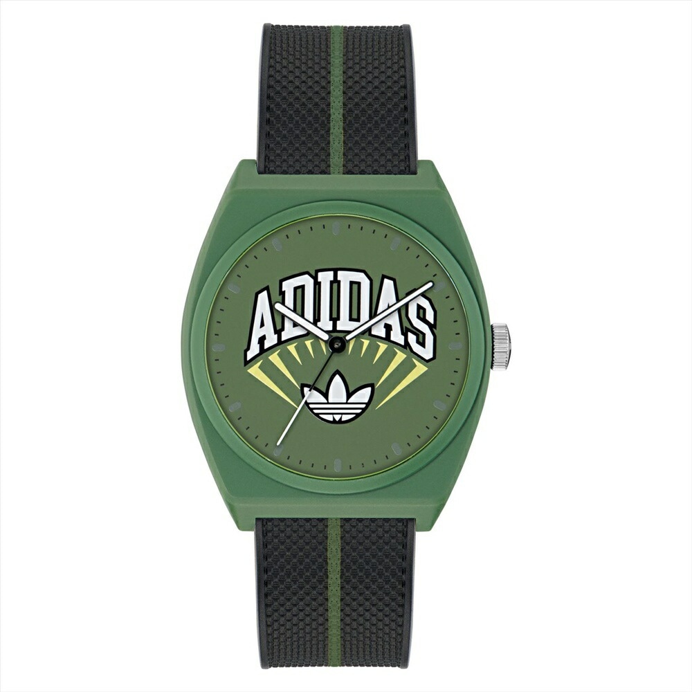 アディダス 腕時計 メンズ レディース ブラック グリーン 樹脂 ベルト POP イラスト文字盤 トレフォイル ロゴ シンプル おしゃれ かわいい ファッション スポーツ アナログ レトロ 贈り物