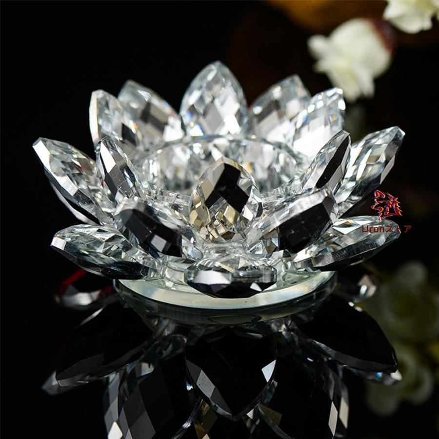 開運 クリスタルガラス 2点セット蓮 花 風水 ヒーリング 置物 インテリア (10cm)