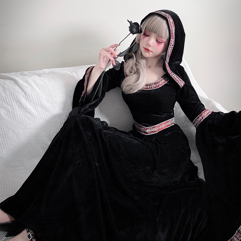 ハロウィン大人用コスチューム中世レトロ宮殿ヨーロッパ吸血鬼ゴシックドレスロングスカートダーククロスボーダー