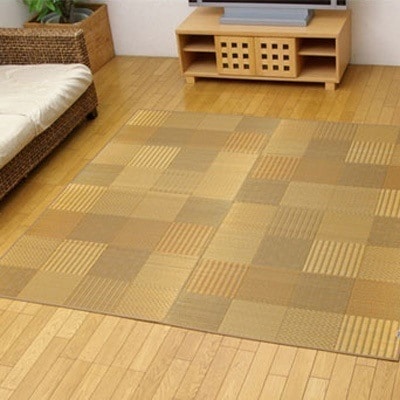 イケヒコ・コーポレーション 純国産 袋織 い草ラグカーペット 『ＤＸ京刺子』 ベージュ 約191×191cm（裏:不織布） 1709420 【送料無料】