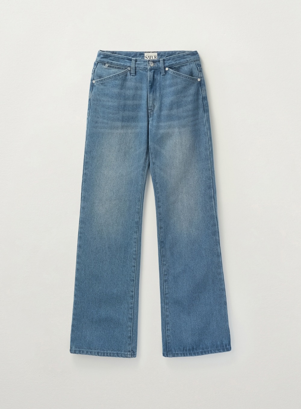 【SATUR】 (W) WASHED STRAIGHT DENIM PANTS : BLUE