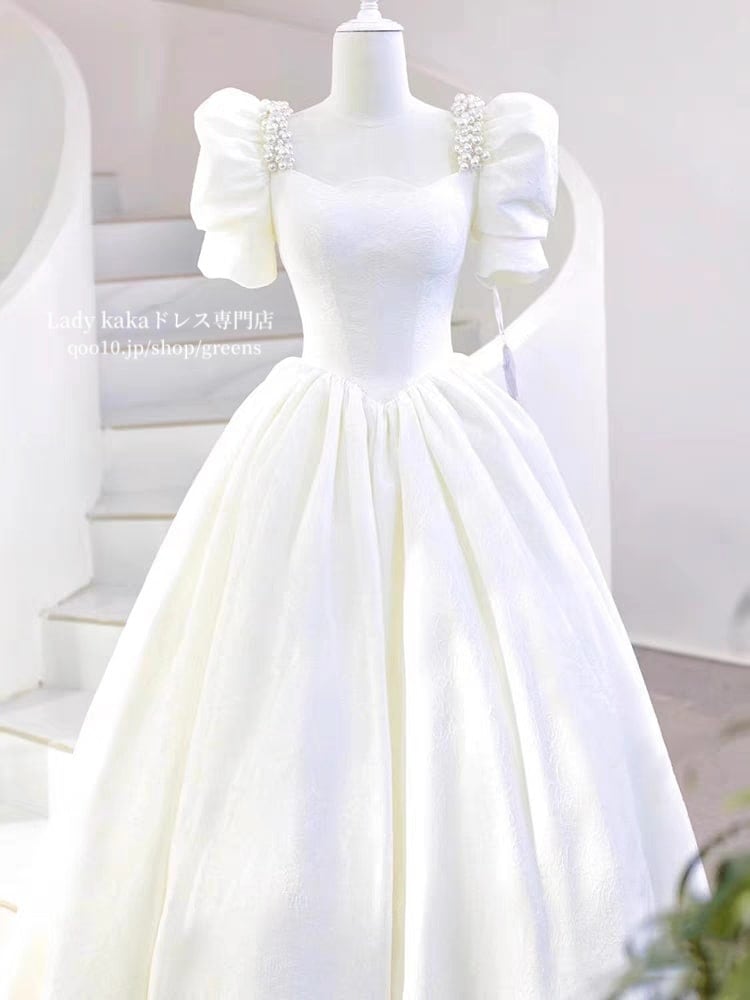 パーティードレス ウェディングドレス 白 Aラインワンピース 演奏会 二次会 エレガンス ロングドレス 成人式 姫系 発表会 撮影用 お嫁さん 披露宴 花嫁
