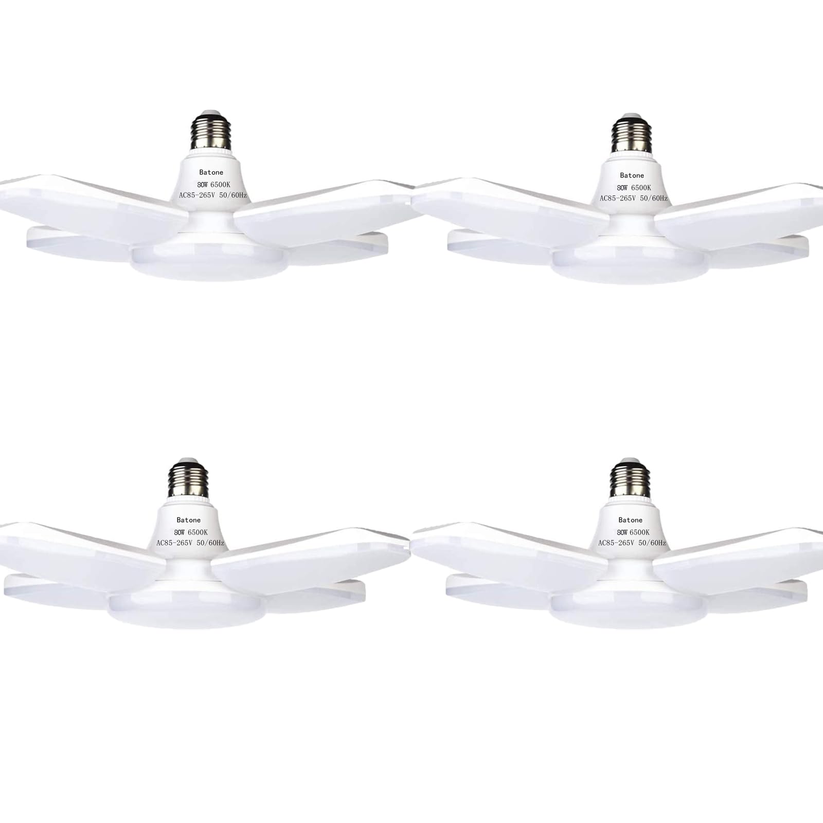 Batoneガレージライトled 作業灯 led シーリングライト 80W 6500K 天井照明 照明 取付簡単 工事不要 角度調節可能 車庫 倉庫 納戸 工事用照明 昼白色 (4個)