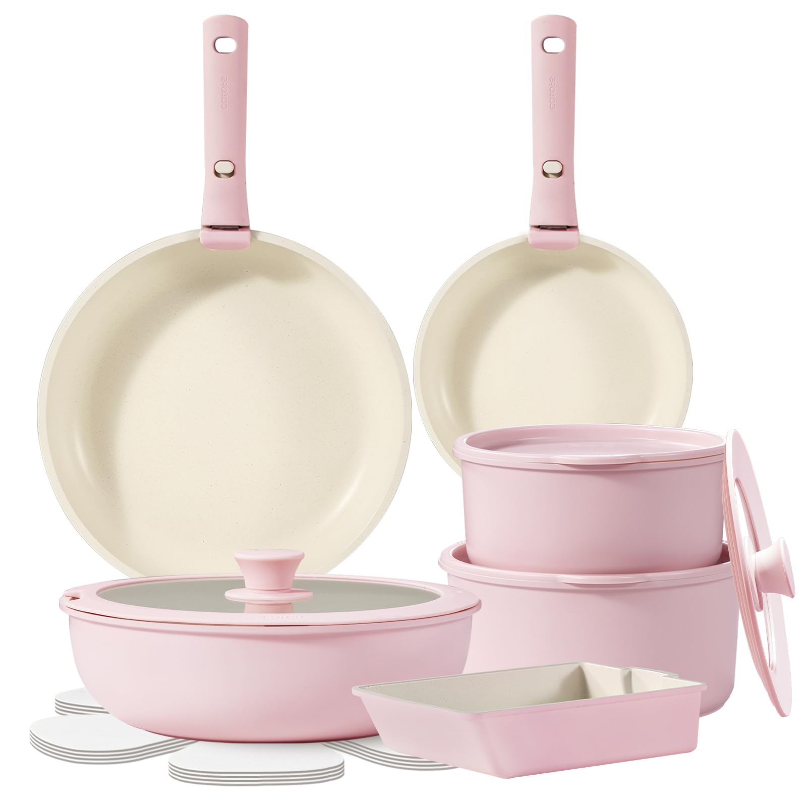 CAROTE カローテ フライパン セット 16点 IH対応 ガス火対応 PFOAなどの有害物質不使用 5層構造 軽量 取っ手のとれる マーブルコート くっつきにくい 鍋セット 卵焼き器 洗いやすい