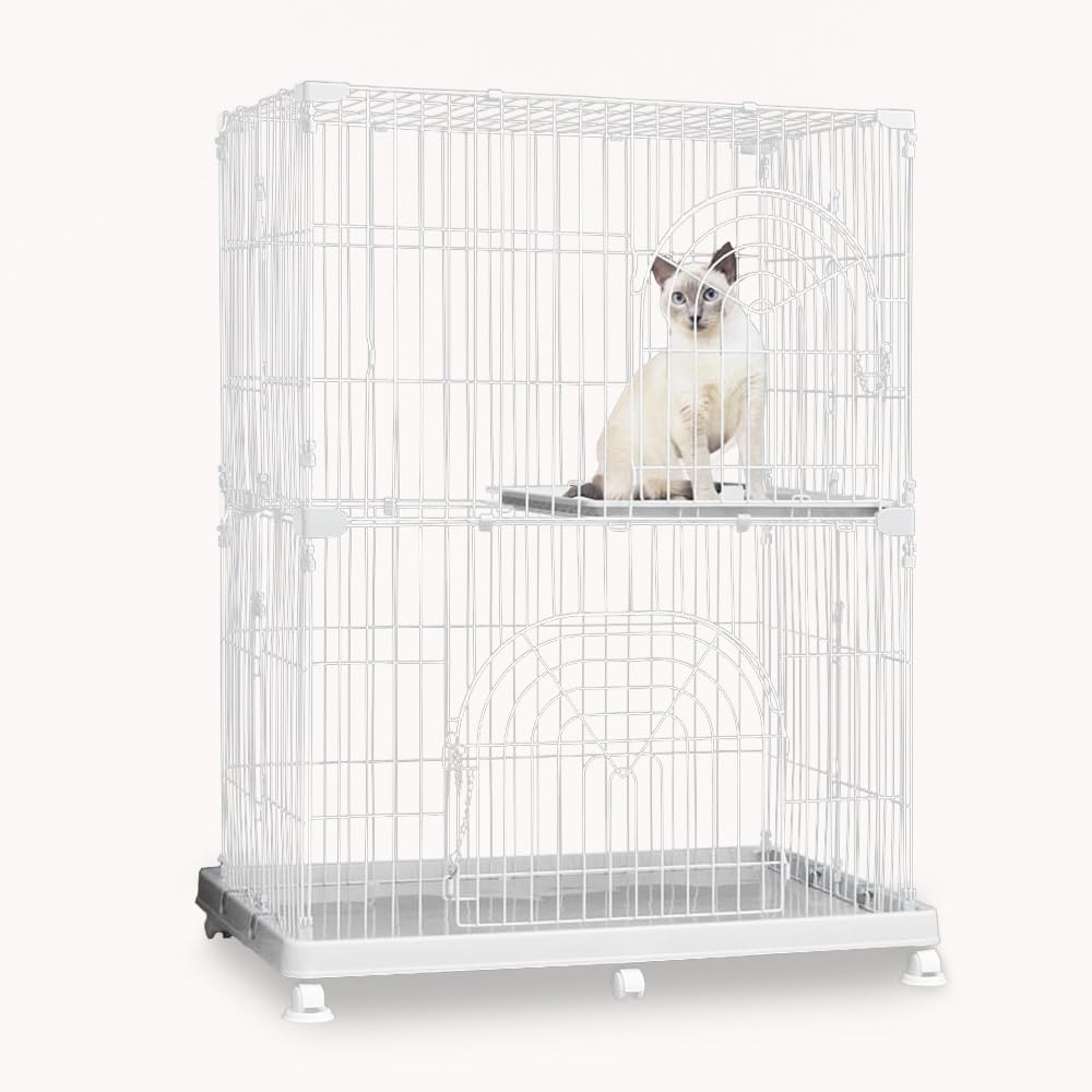 アイリスプラザ 猫 ケージ コンパクト オリジナルペットケージ 2段 ホワイト キャスター付 高さ約121×幅約93×奥行約63cm