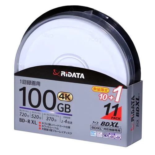 RiDATA BD-R520PW4X.10+1SPB 録画用BD-R XL 1回録画用 (片面3層)スピンドルケース入り 11枚パック 100GB ホワイト
