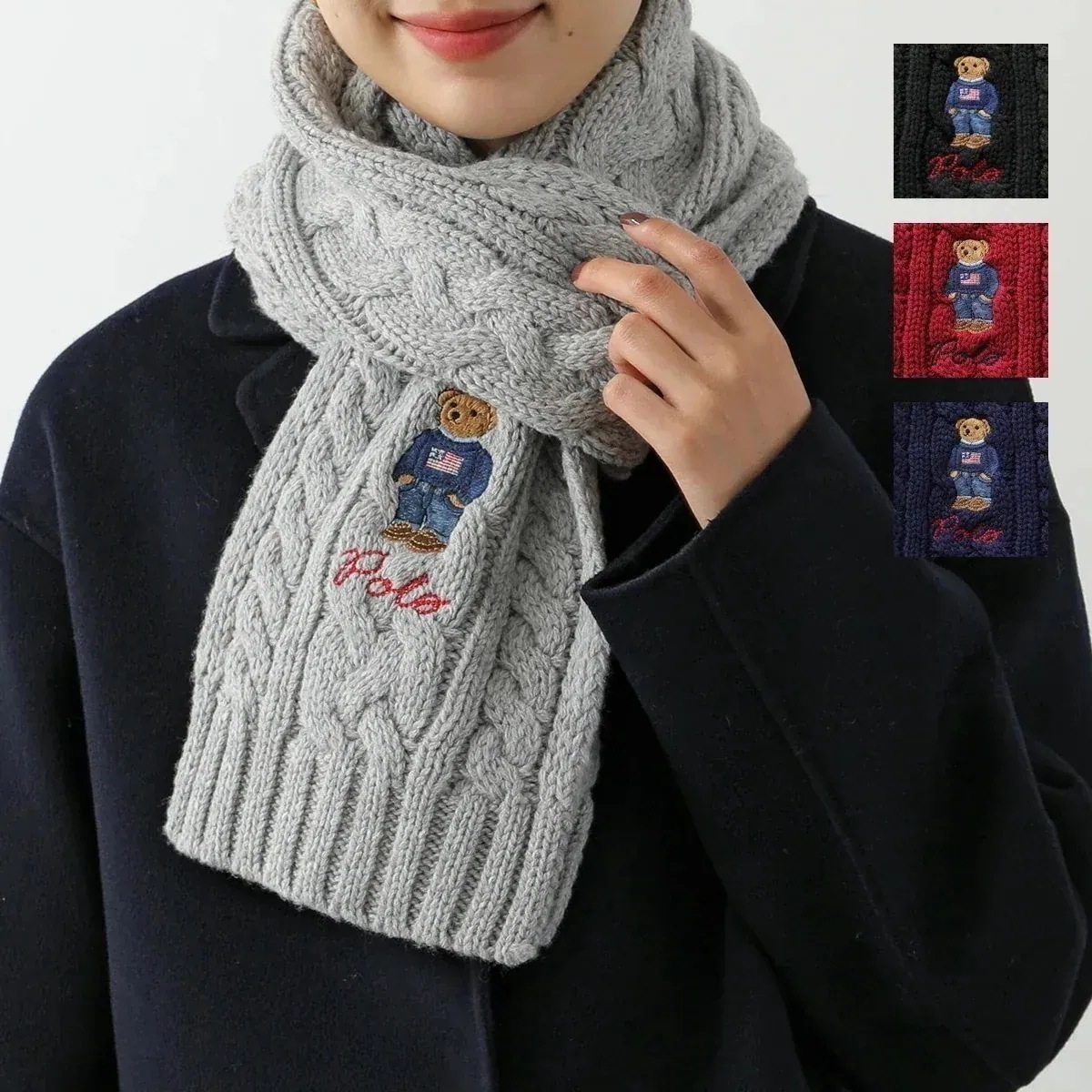Polo Ralph Lauren ポロ ラルフローレン マフラー RECYCLED CABLE BEAR SCARF PC1036 レディース ウールブレンド