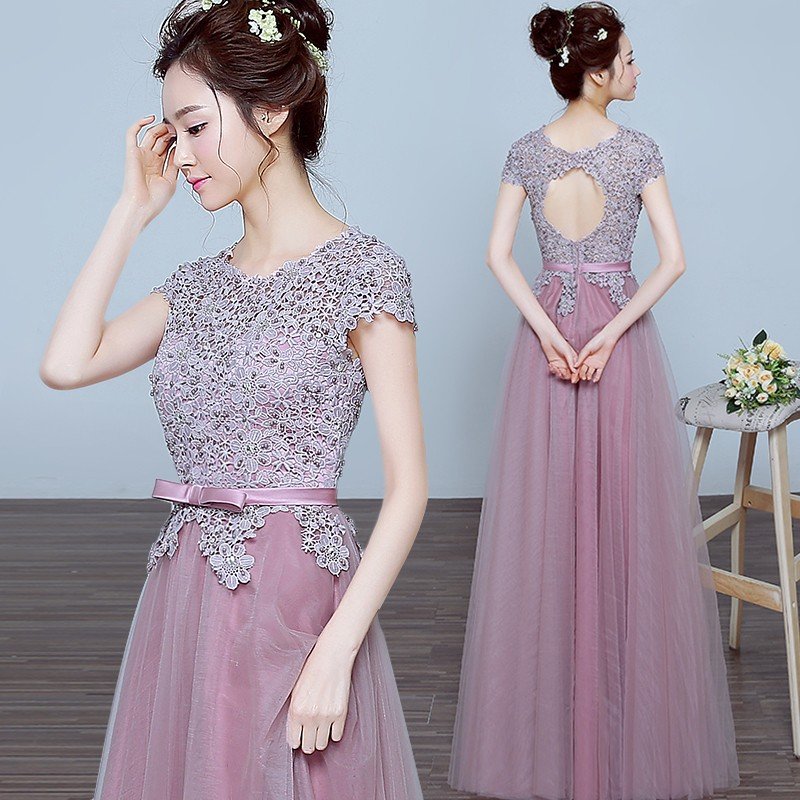 ロングドレス 半袖 サッシュベルト 安い カラードレス パープル イブニングドレス 結婚式 カクテル