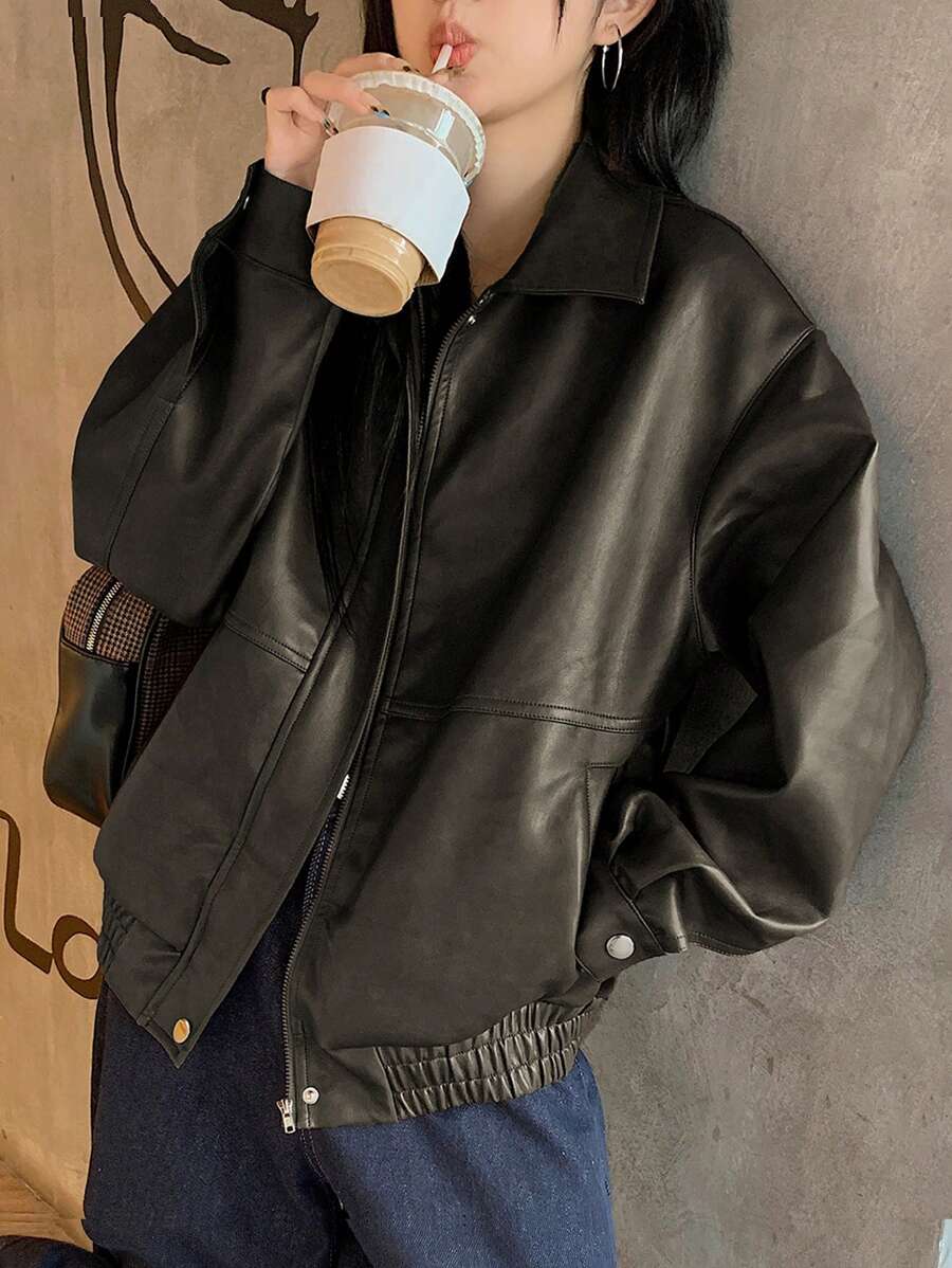 DAZY 女性用カジュアル 万能 無地ジャケット春秋に適しています秋の女性服 レザージャケット