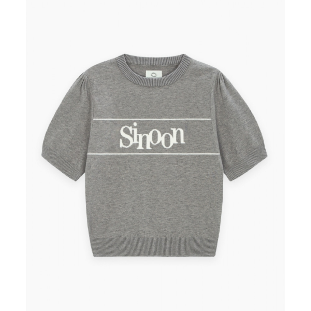 SINOON シヌーンロゴハーフニット (メランジグレー)