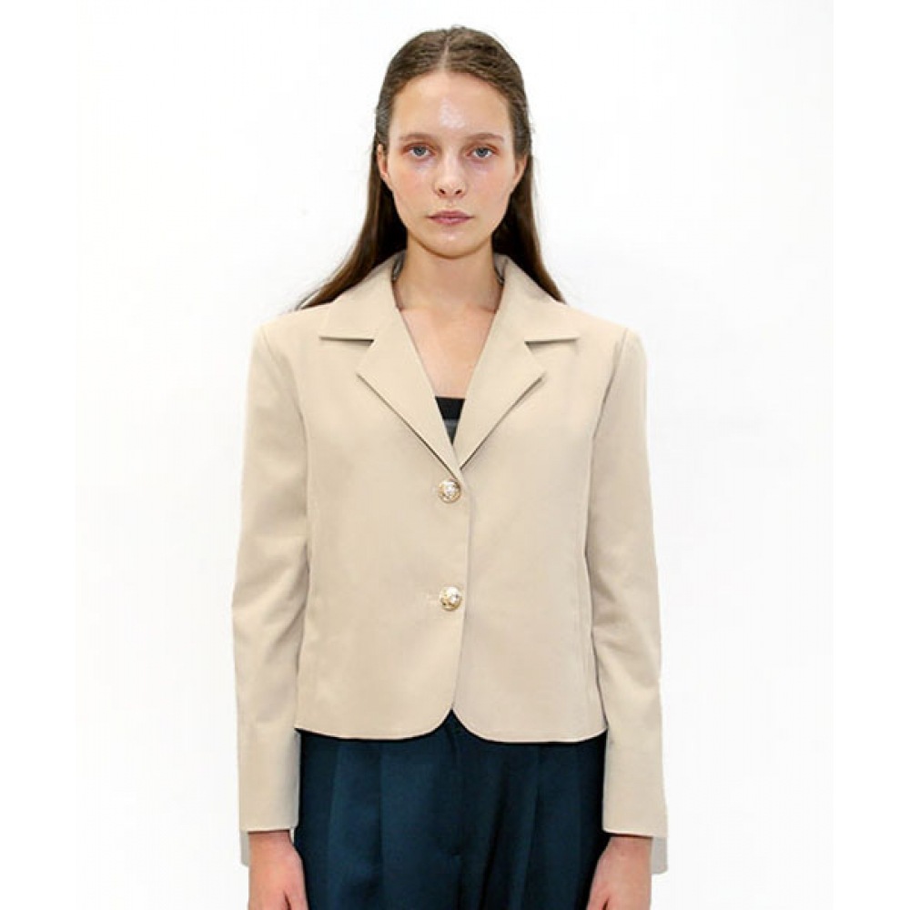 DAMAGE MNEMONIC ツーボタンベージュクロップジャケット_ Two Button Beige Crop JK