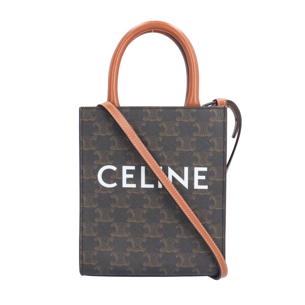セリーヌ ミビバーティカルカバ トリオンフ ショルダーバッグ コーティングキャンバス 194372 ブラウン CELINE 中古