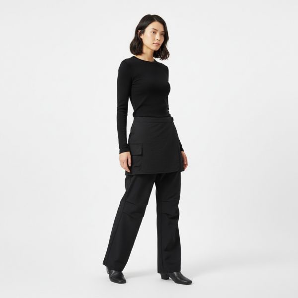 (Women) Woven Layered Skirt Pants_Black