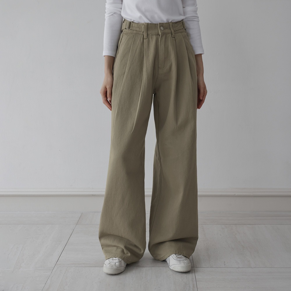 [S-2XL] ウエストに調整ボタンワイドパンツ