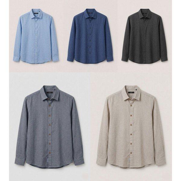メンズ 夏 長袖 LINEN プレミアム リネン 混紡 しわになりにくい カジュアル シャツ フォーマル ワイシャツ 5色_JK
