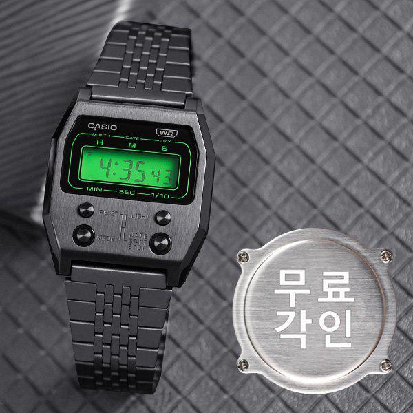 無料刻印 A1100B-1 デジタル男女共用メタル時計 d