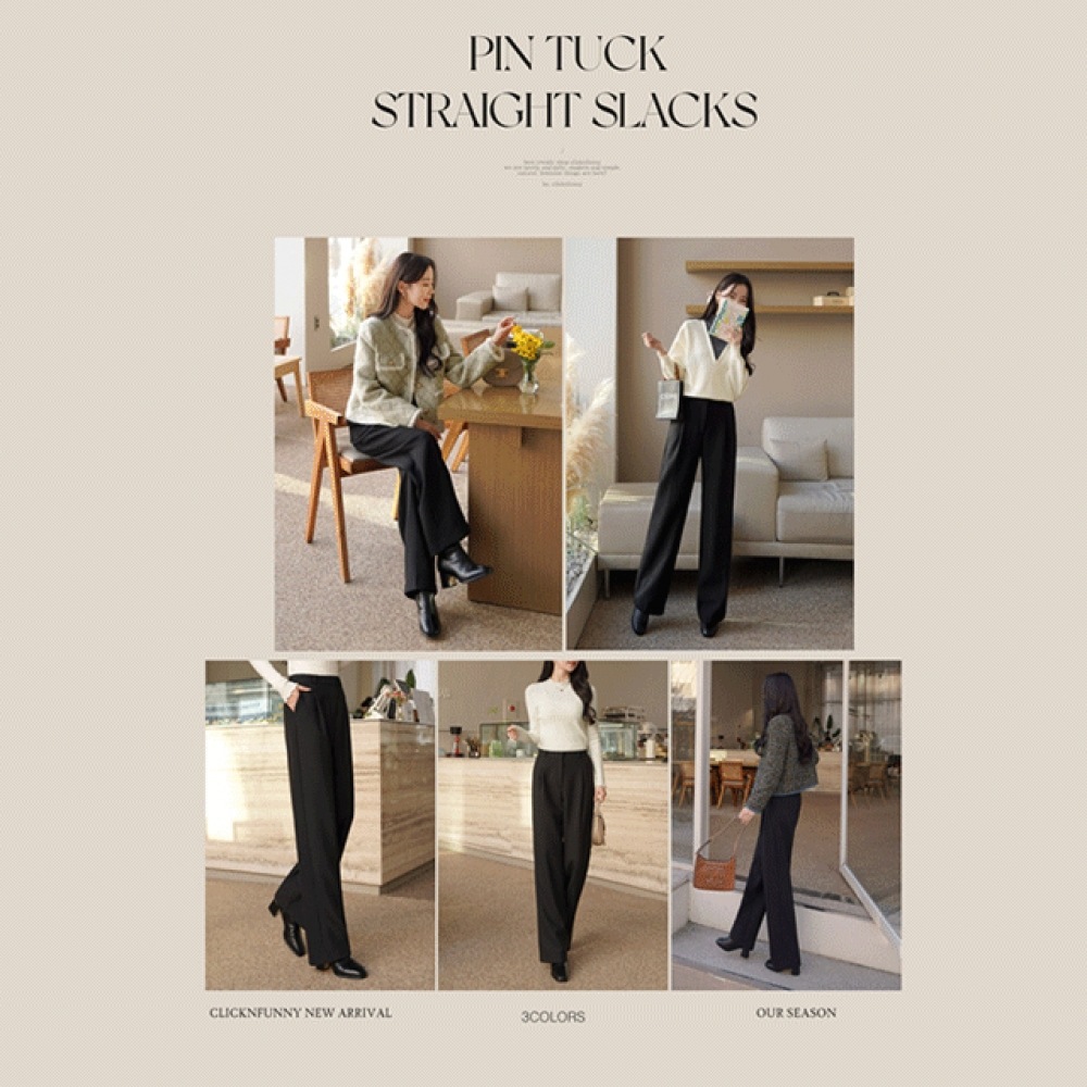 Click & Funny [起毛] スタイリッシュピンタックワイドスラックス [SMLサイズ]