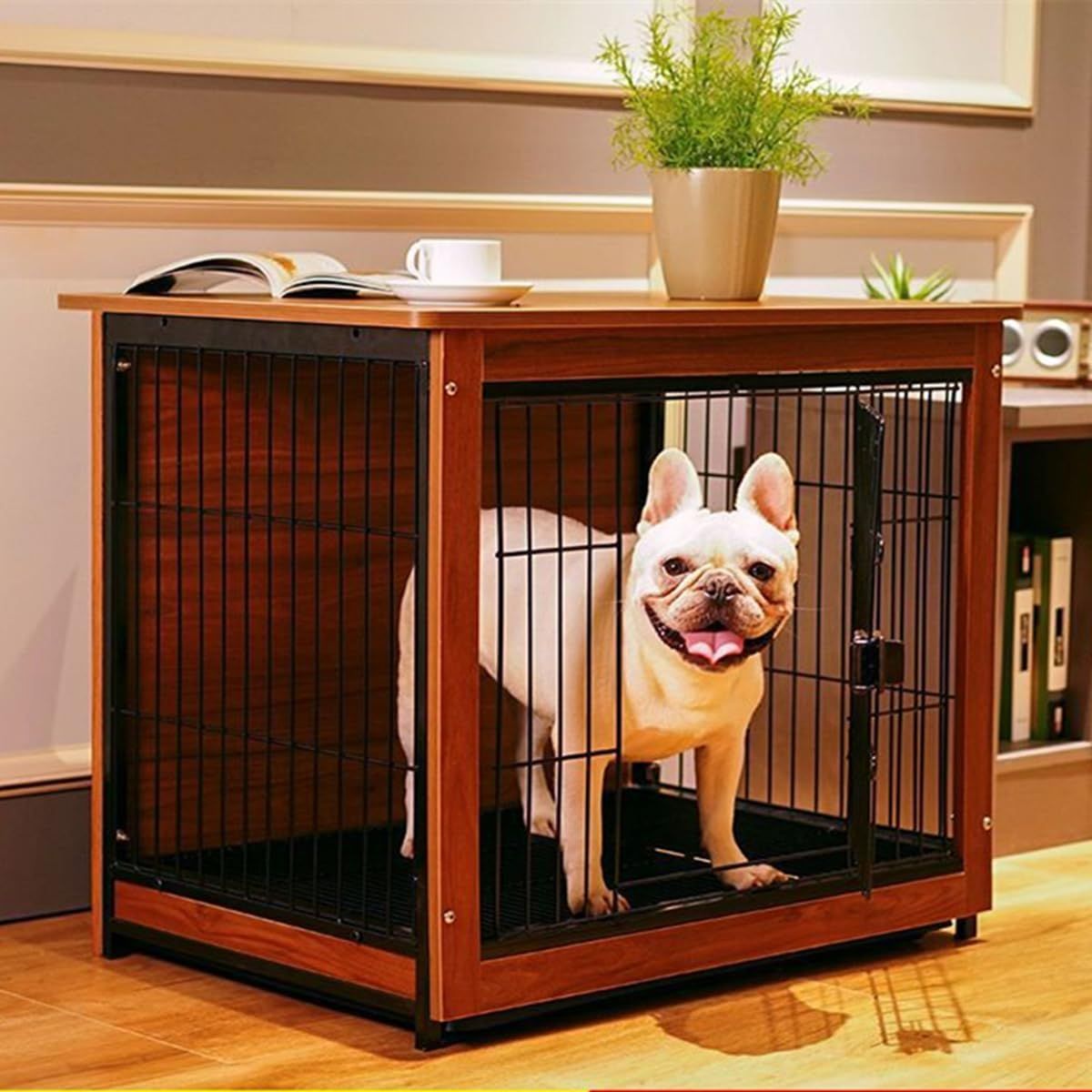 犬 サークル ウッディサークル 犬 ゲージ 屋根付き ペットケージ ペットサークル ドッグゲージ 木製 犬 ゲージ 兎 ケージ 幅60×奥行46×高さ60cm 中小型犬用 インテリア 引き出し式トレー