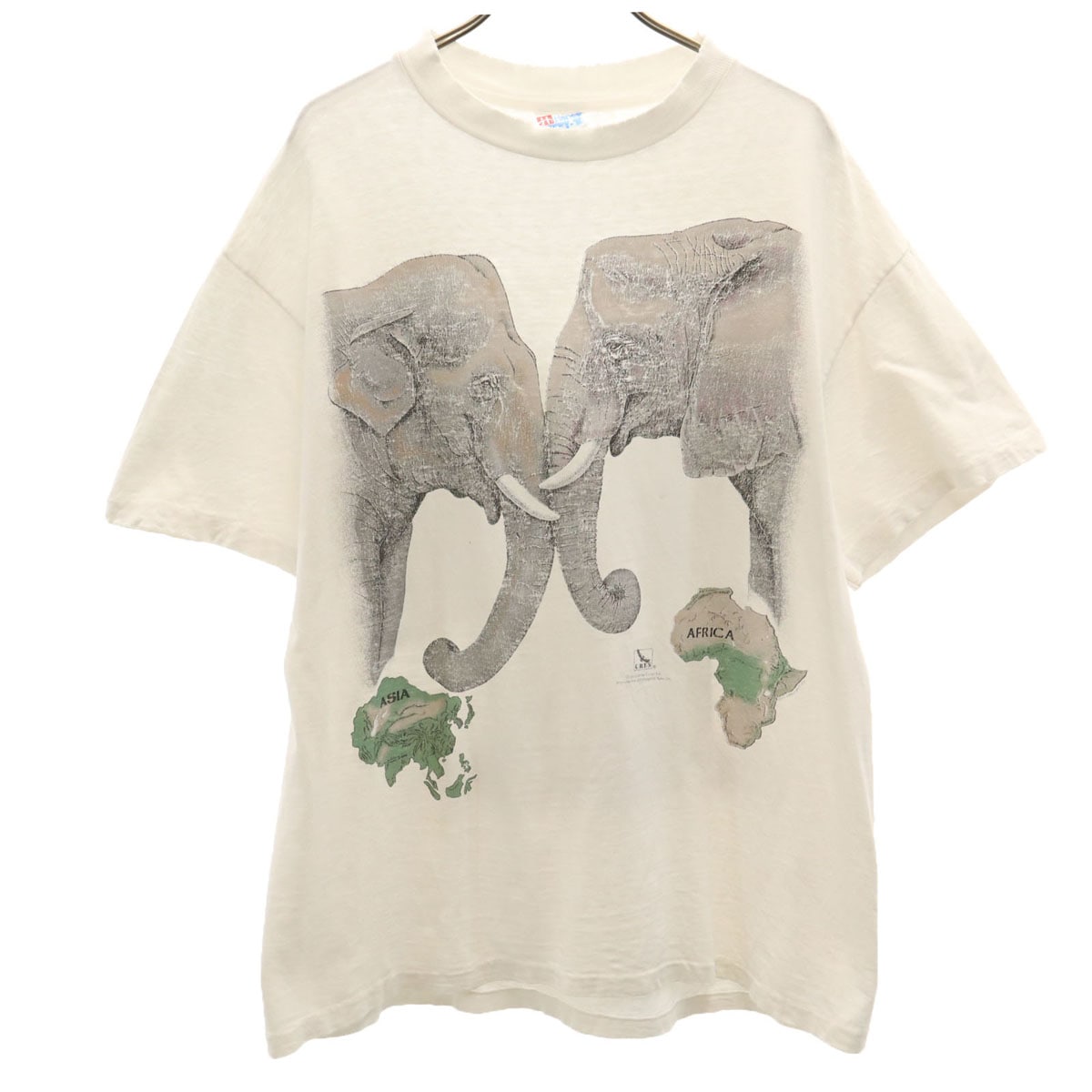 90s USA製 オールド エレファント プリント 半袖 Tシャツ L ホワイト シングルステッチ BEEFY-T 象 アニマル柄 メンズ 古着 5,453円