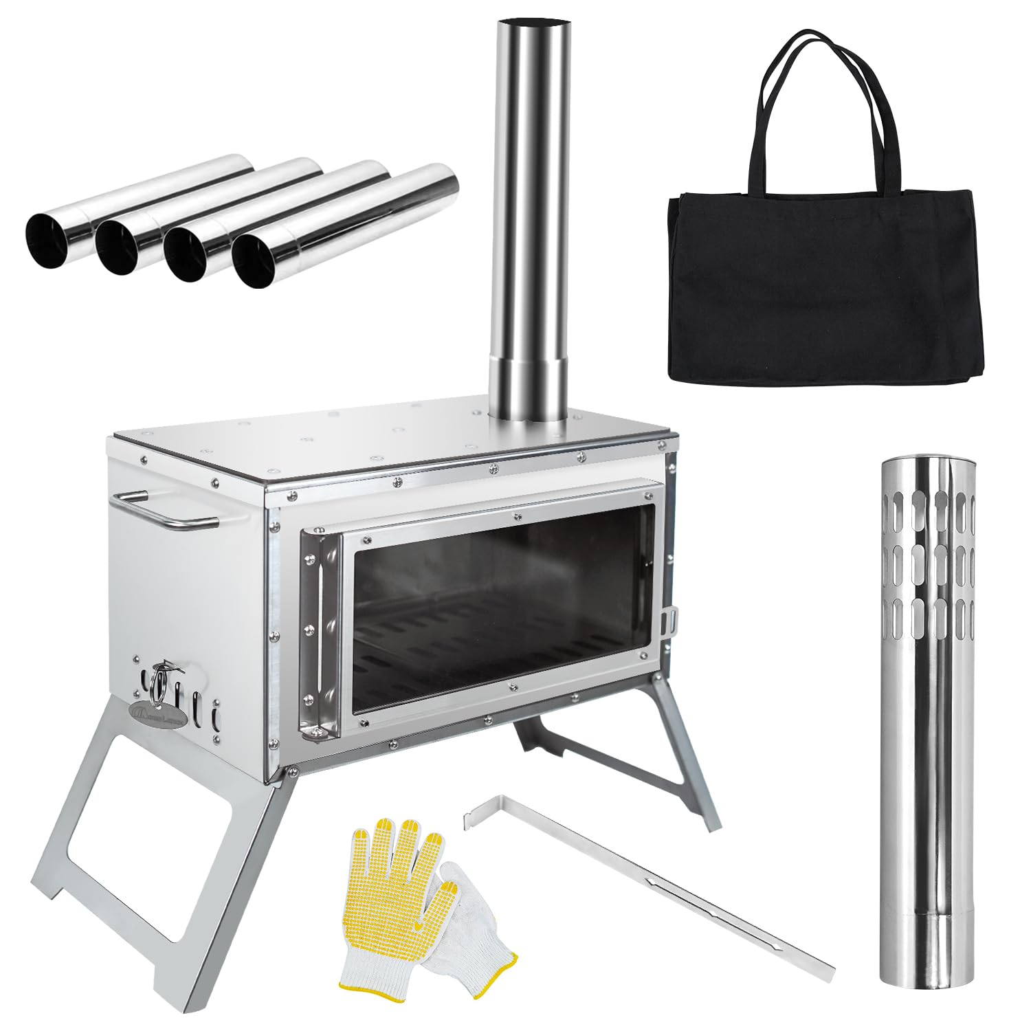 YOYOSTAR 2026 薪ストーブ 二次燃焼 耐熱ガラス窓 煙突 コンパクト キャンプストーブ テーブル暖炉 ウッドストーブ テント用 焚き火台コfl3 11,339円