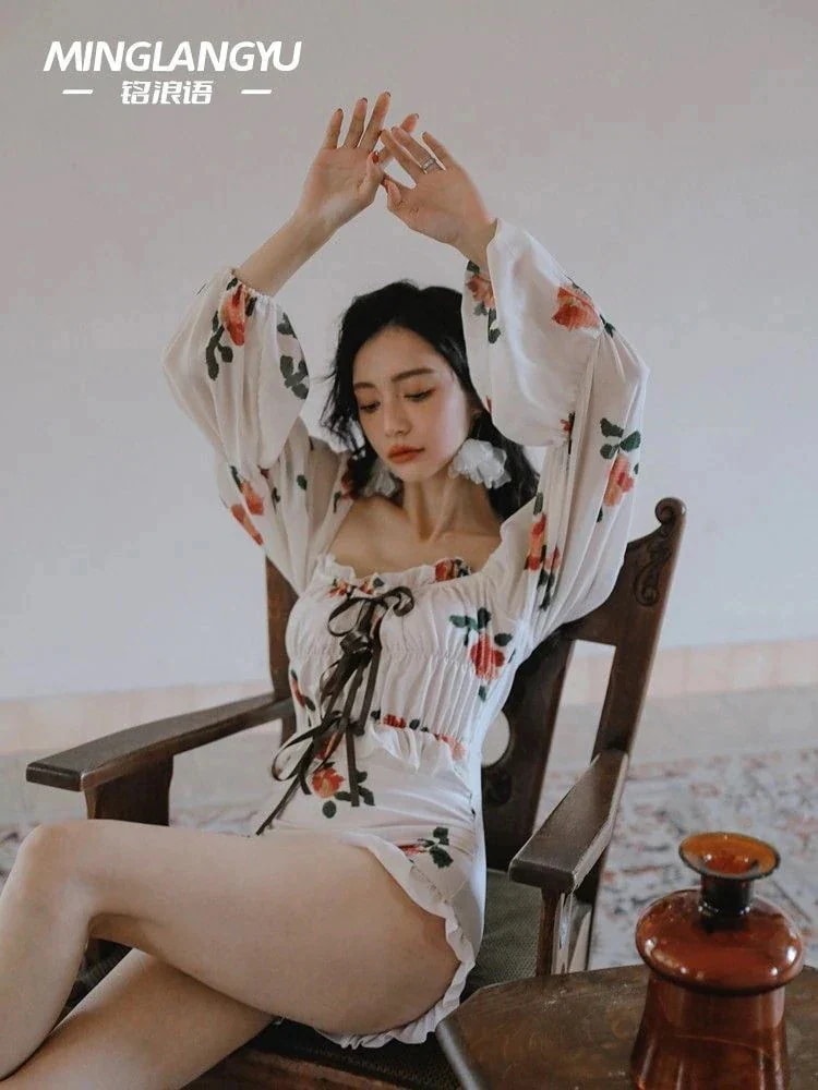 【20点セット】メガ割ワンピース水着女性レトロプリント感がお腹を隠して痩せている純欲風水着温泉保守風値下げセール