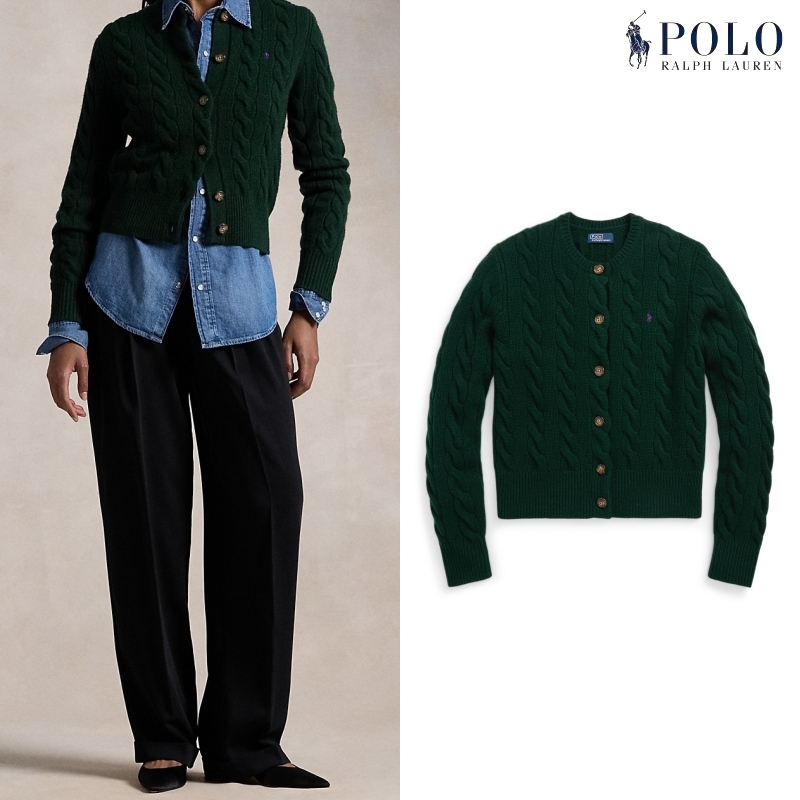 [ポロラルフローレン] ケーブル ニット ウール カシミヤ カーディガン / GREEN